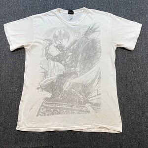 Batman DC Comics Mens L White Sketch Graphic Tee Gotham City Short Sleeve Shirt